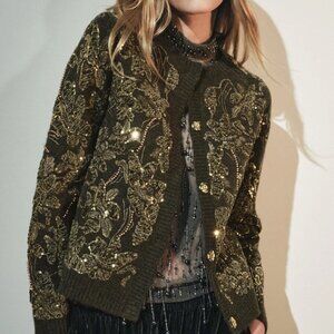 NWT ZARA COMBINATION SEQUIN KNIT CARDIGAN Size Small